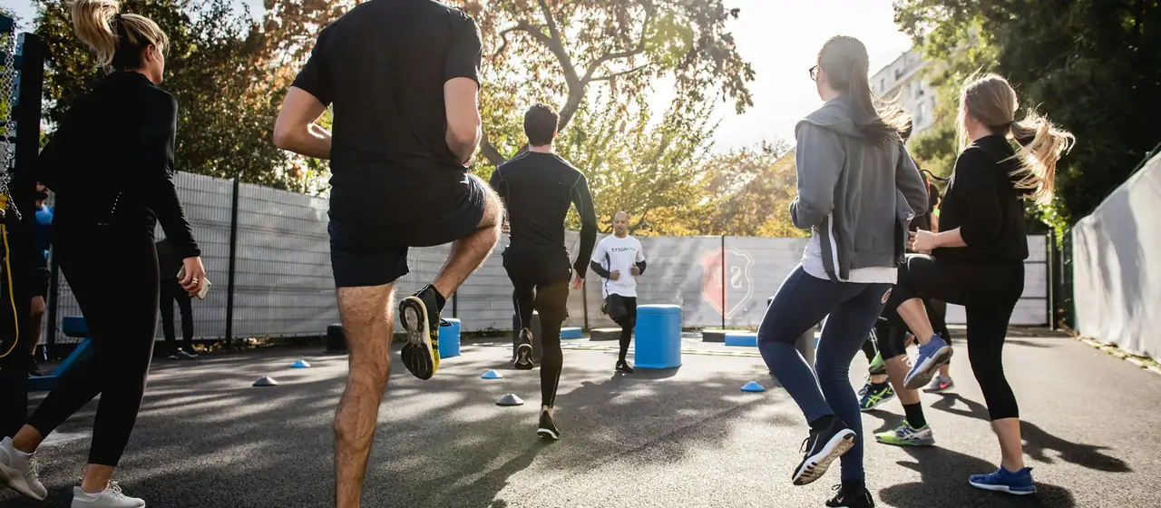 Runners training in a group